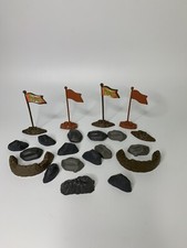 Lot of 25 Plastic Army Accessories ie Flags, Sandbag Wall, Rocks