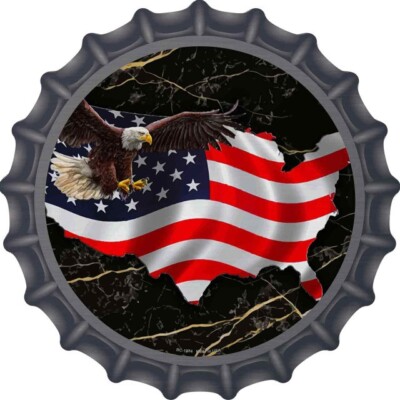 USA Flag Outline Novelty Metal Bottle Cap Aluminum Circle Plaque Sign Wall Decor
