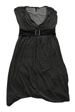 Windsor Size M Polka Dot Dress V Neck Length 36” Poly Spandex Buckle #ST27