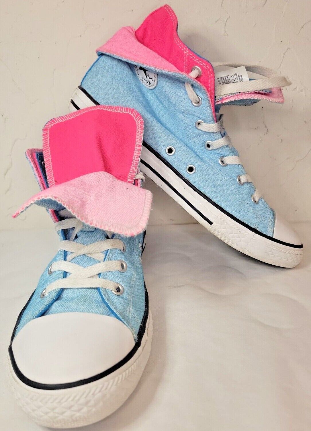 Converse Chuck All Star Double Fold Blue Pink High Top Unisex Sz 6 | eBay