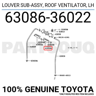 6308636022 Genuine Toyota LOUVER SUB-ASSY, ROOF VENTILATOR, LH 