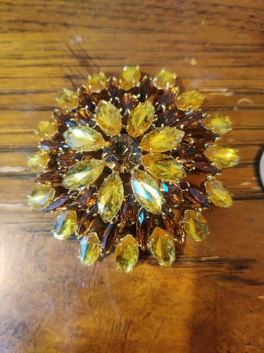 Stunning large amber & topaz crystal starburst pin brooch - Picture 2 of 4