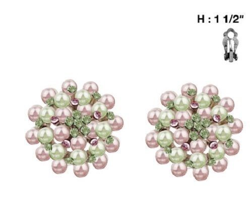 PENDIENTES CON CLIP EN RACIMO DE PERLAS ROSA Y VERDE DE 1,5" ( 73) - Imagen 1 de 1