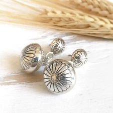 Native American Large Navajo Pearl Sterling Silver Stamped Bead Drop Earrings