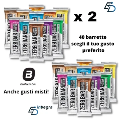 BIOTECH Zero Bar 40 Barrette Proteiche da 50 gr Senza Carboidrati con Proteine.