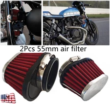 2 Pcs Universal Air Filter Intake Cleaner 55mm/2.17" Clamp-On For Car Motorcycle