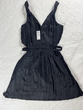 Express NWT Black Textured Satin Halter Mini Dress Tie Waist Size Medium