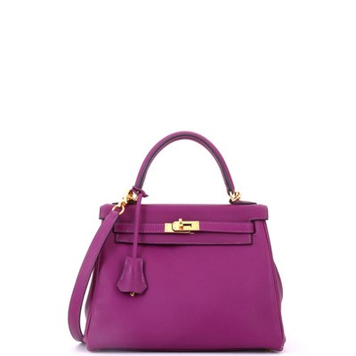 Hermes Kelly Handbag Purple Swift with Gold Hardware 25