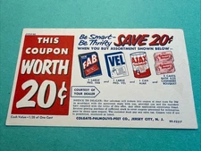 Vintage 1952 Colgate Palmolive FAB VEL AJAX Coupon Adv 1c Postcard