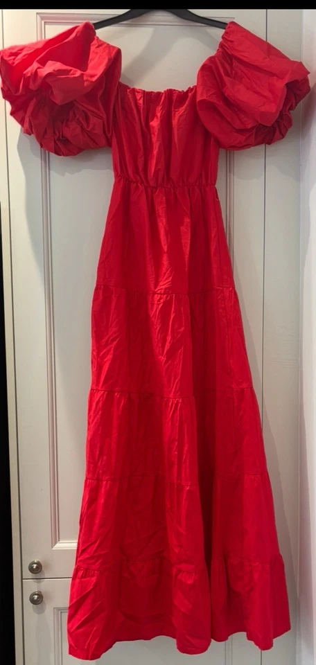 Nuevo vestido midi de diseñador Tantra rojo fuera del hombro para damas talla M se adapta a 10-12 Foto 3 de 4