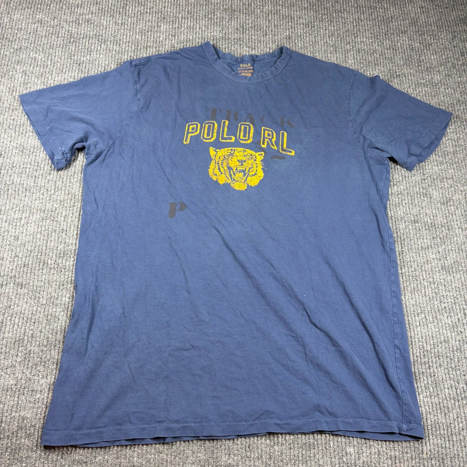 Polo Ralph Lauren Track Tiger T Shirt Mens XLT Navy Blue Short Sleeve Crew Neck