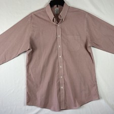 Brooks Brothers Men  s Shirt 17/36 Slim Fit No Iron All Cotton Red Check