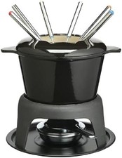  Cast Iron Fondue Set for Chocolate, Cheese and Meat 21 X 18 cm, Black