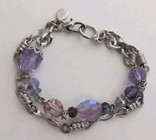 Kirks Folly Silver Purple Crystal Double Strand Bracelet