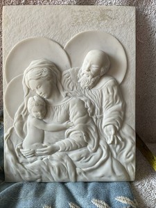 VTG Holy Madonna Child Relief Plaque 7”W 9”T Resin Wall Hanging Joesph Ceramic