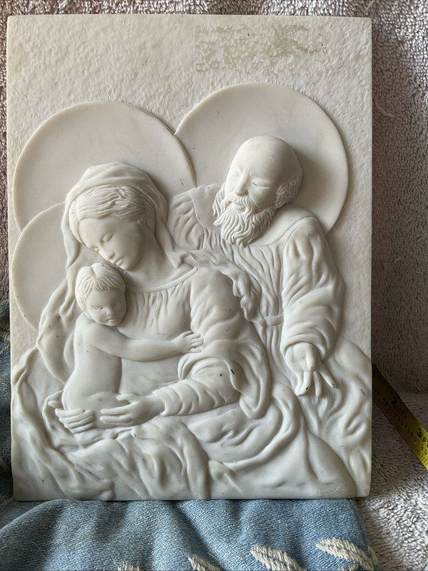 VTG Holy Madonna Child Relief Plaque 7”W 9”T Resin Wall Hanging Joesph Ceramic