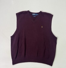 Polo Ralph Lauren Men's 2XL Cotton Maroon Sweater Vest V-Neck VTG Classic