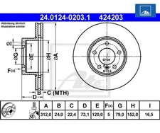 2pcs Brake Disc ATE 24.0124-0203.1 for BMW 3 Series Touring X1