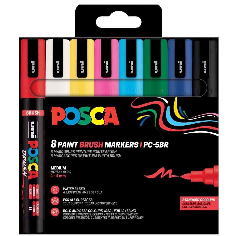 POSCA PC-5BR BRUSH étui de 8 feutres de peinture pour décorer vos galets, bois et vêtements