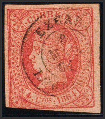 La Rioja. Philately. Used 64. 1864. 4 Quarters Red. Cancellation EZCARAY / LOGR