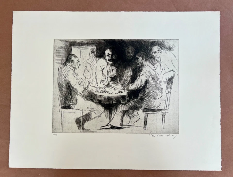 Juego de Poker, Impresión Surrealista Intaglio Blanco y Negro, Años 70, Firmado, Numerado Foto 3 de 4