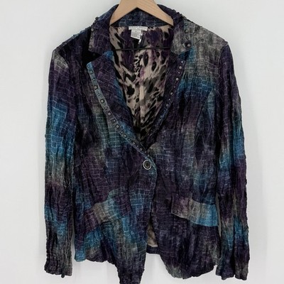 Alberto Makali Gauzy Studded Jacket Blazer Women s Size xL Green/Purple