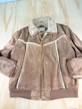 Bermans Leather Suede Sherpa Lined Jacket Hooded Vintage Zip Up Mens Size 46 Lrg