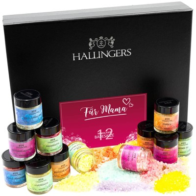 Hallingers Zum Muttertag 12er Badesalz-Geschenk-Set mit Totes Meer-Salzen