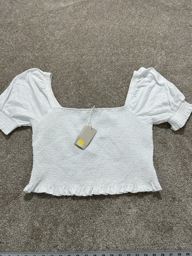 NEW Boden Square Neck Short Puff Sleeve Jersey Pullover Top White US 14 - Picture 2 of 7