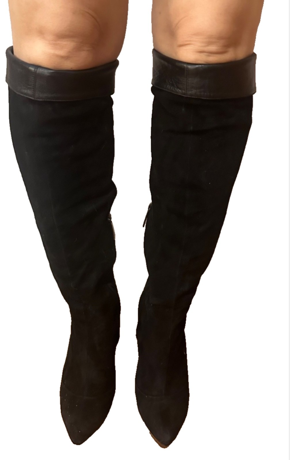 BURBERRY Suede Leather Knee Thigh High Heels Platform Black Boots 38 image 5