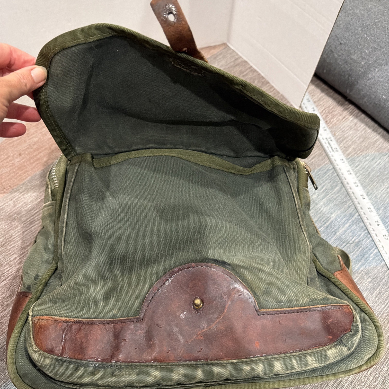 Orvis Battenkill Canvas Leather Backpack Green Br… - image 6