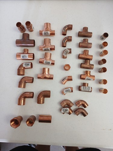 NOS Mixed Copper Plumbing Fittings Lot 38 pcs–Elbows Tees etc.  SEE PICTURES