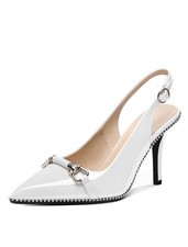 Women Beaded Pumps High Heel Slingback Pointed Toe Slip On Stilettos Ankle Strap
