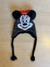 Disney Minnie Mouse Beanie With Bow and Puff Ball Ears Gray Black One Size