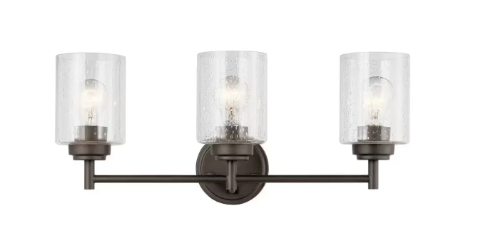 KICHLER Winslow 3-Light Olde Bronze Bathroom Vanity Light w/ Clear Seeded Glass - Image 2 of 4