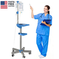 IV Pole with Wheels Medical Portable IV Stand with 4 Hooks and Tray, 52.3  to 70