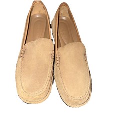 Lands' End Women's Suade Leather Loafers Camel Tan Crepe Sole Size US 6M NWOB