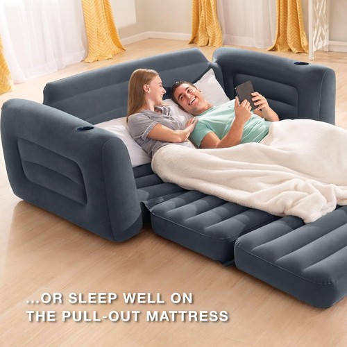 Intex Inflatable Pull-Out Sofa: Velvety Surface, 2-in-1 Valve, Grey - Picture 5 of 9