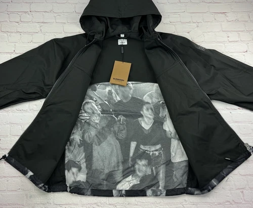 NWT BURBERRY Monochrome Rave Print Nylon Hooded Jacket Size: L Black MSRP $1250 image 13