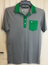 Travis Mathew Chive Golf Mens Gray Green S/S Polo Shirt Size S Cotton Polyester