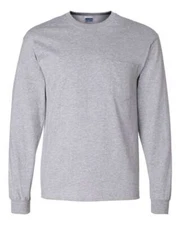 Gildan NEW Mens  ULTRA COTTON Long Sleeve Pocket T-shirt Tee 2410