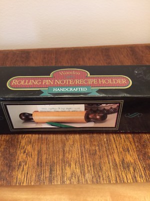 ROBEL HALL VINTAGE HANGING WOODEN ROLLING PIN RECIPE BAKING HOLDER NIB