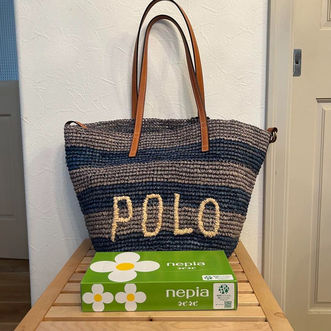 Polo Ralph Lauren Raffia Tote Bag Purse Blue USED Good
