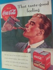 1939 Coca-Cola Bottle Ad "that taste-good feeling" Vintage promo print ad