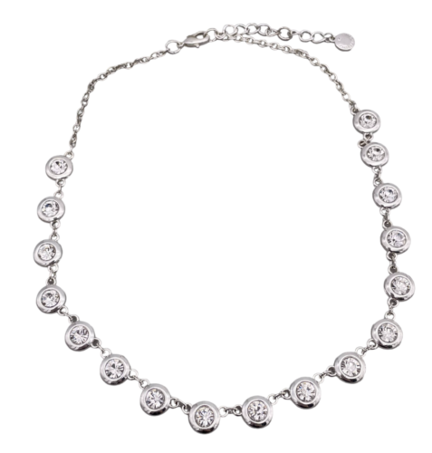 Charter Club Faceted Round Crystal Link Collar Necklace Silver Tone 14 to 20 in - Picture 1 of 7