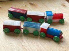 toy model vintage train with carriages made of plastic, USSR, collectible origin