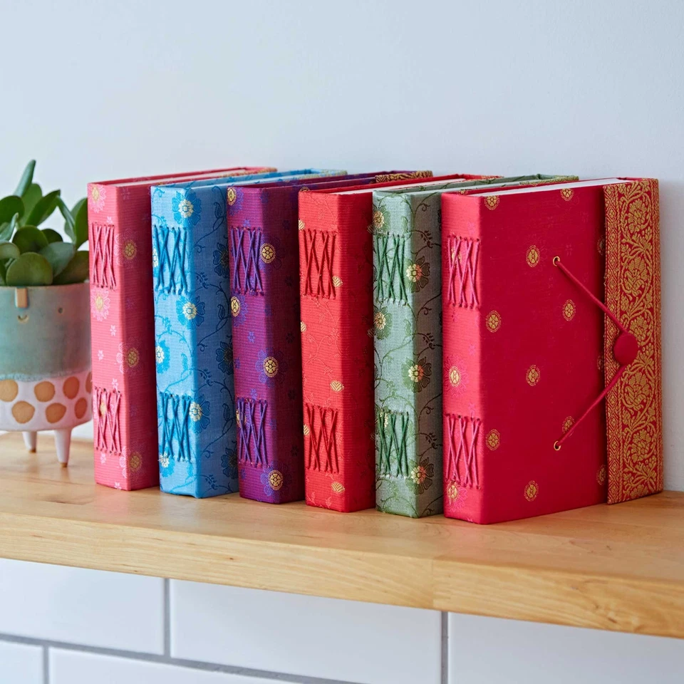 Sari Fabric Journal Notebook Diary 6 Colours 14 x 18.5cm Unlined Recycled Paper - Image 3 of 4