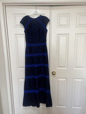 Tadashi Shoji Blue Black Lace Long Formal Gown Dress size 6