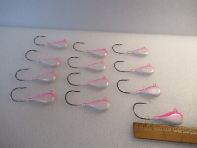 12 FLAT HEAD PANCAKE JIGS HEAVY WIRE HOOK SUPER SHARP 1 OZ PINK / WHITE JIG
