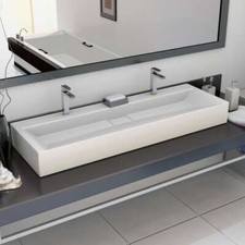 Image of Wash Basin 120x46x11 cm Mineral Cast/Marble Cast White vidaXL